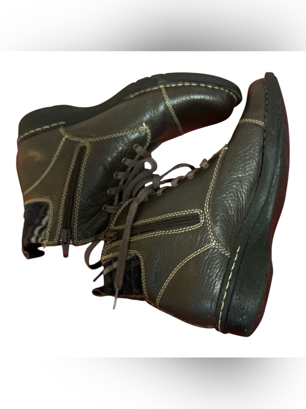Clarks Womens Whistle Bea Ankle Boots Brown Pebbled Leather Plaid Detail Size 7 - Picture 3 of 7